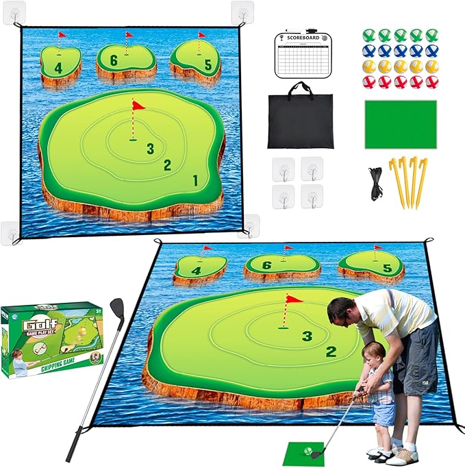 Golf Chipping Game Mat Set,Sticky Pro, 70‘’x70'' for Indoor Outdoor for Adults,Battle Royale,Golf for Adults Family Kids Backyard Yard Party （with Club）