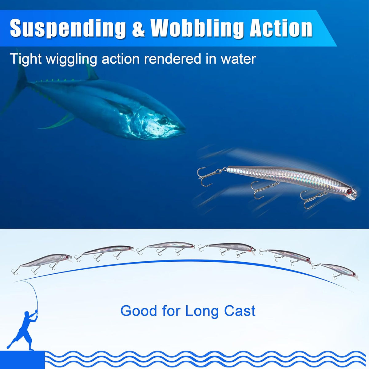 Skiennix Saltwater Fishing Lures Kit - 6pcs Deep Diving Jerkbait & Crankbait Plugs for Ocean Fishing