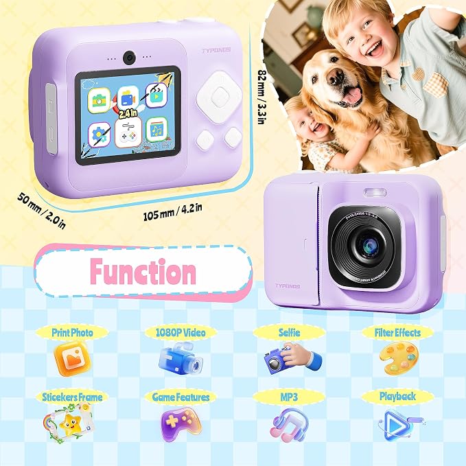 Instant Print Camera for Kids, Christmas Birthday Gifts for Girls Boys Age 3-12