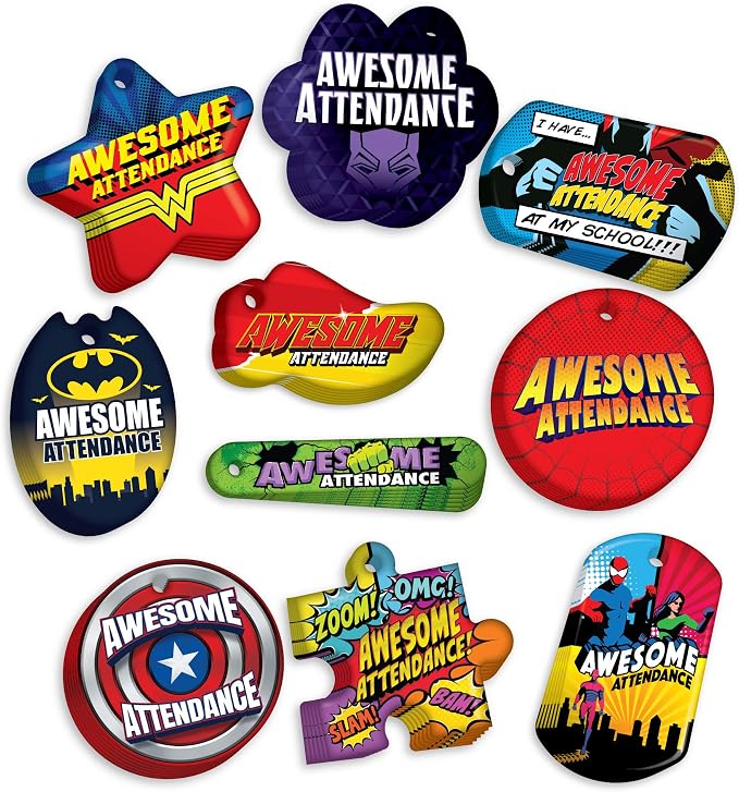 Brag Tags Awesome Attendance Heroes Value Pack to Improve Student School &
