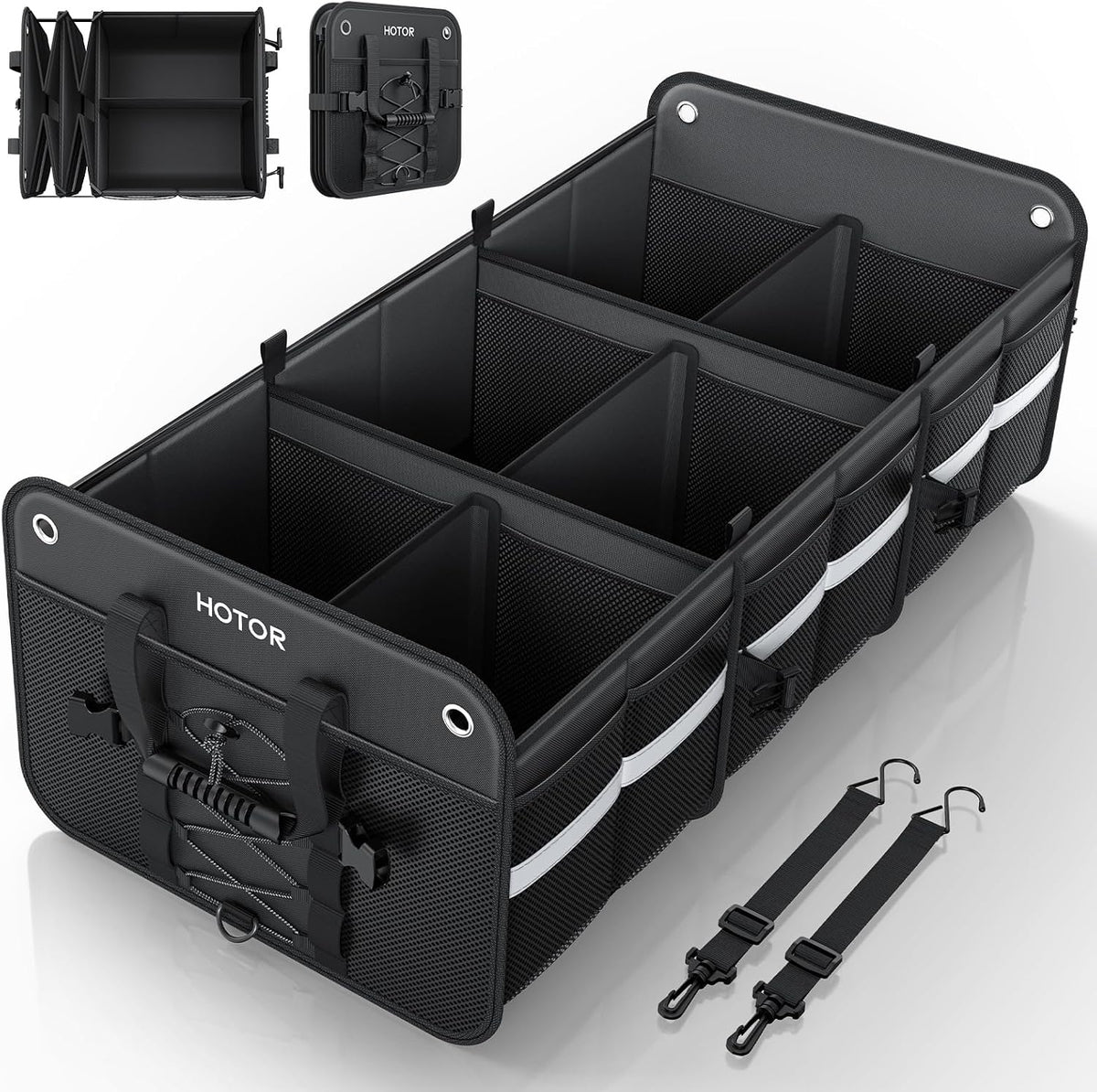 HOTOR Trunk Organizer for SUV – Car Storage Box with Reflective Strips, Collapsible Car Organizer with Large Capacity, Essential Car Accessories for Truck, Van & Sedan, Blue, 22.1" x 13.0" x 12.0"