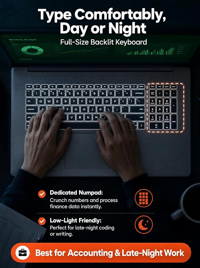 HP 17 Inch Touchscreen Laptop Ryzen 5 7430U 16GB RAM 1TB SSD Windows 11 Pro | 17.3 HD+ Touchscreen, Wi-Fi 6 Networking, Backlit Keyboard, Privacy Shutter, Fast Charging, Silver Thin Design