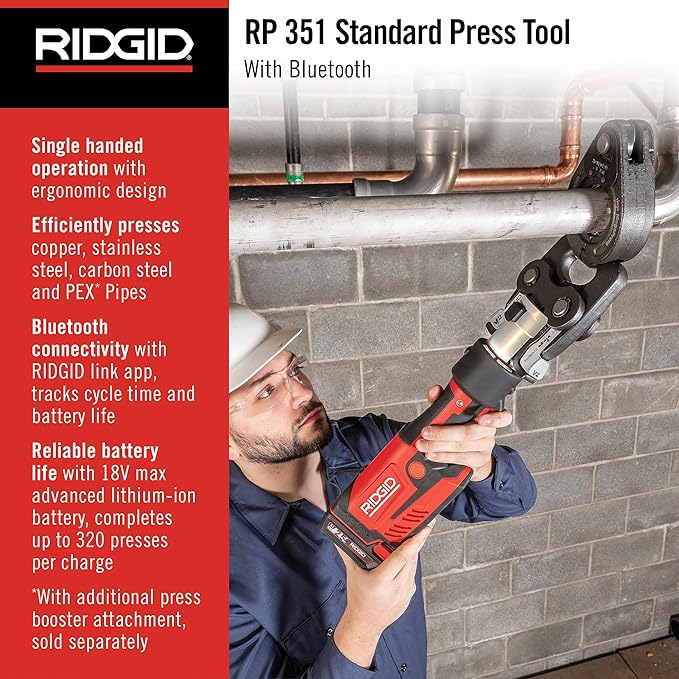 RIDGID 67223 Model RP 351 ProPress Standard Press Tool, Pressing Tool with Bluetooth Connectivity and LED Interface