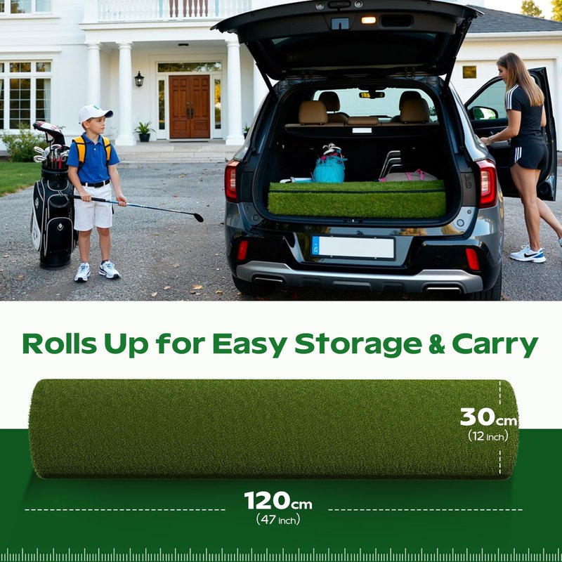 RIKADE 5x4ft Golf Hitting Mat, Backyard Garage Home Indoor Outdoor Practice Mat, 16mm Dense Short Turf with 6 Rotating Tee Holes, 10mm High-Rebound Non-Slip EVA Base Golf Training Mat