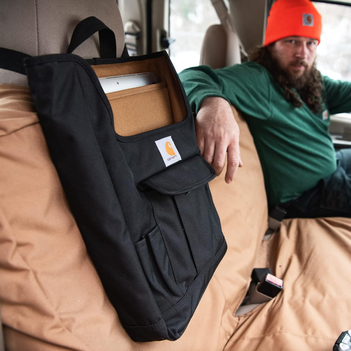 Carhartt Front Seat Car Organizer, Passenger Seat Storage & Organization for Books, Files, Folders, Laptop & More, Black