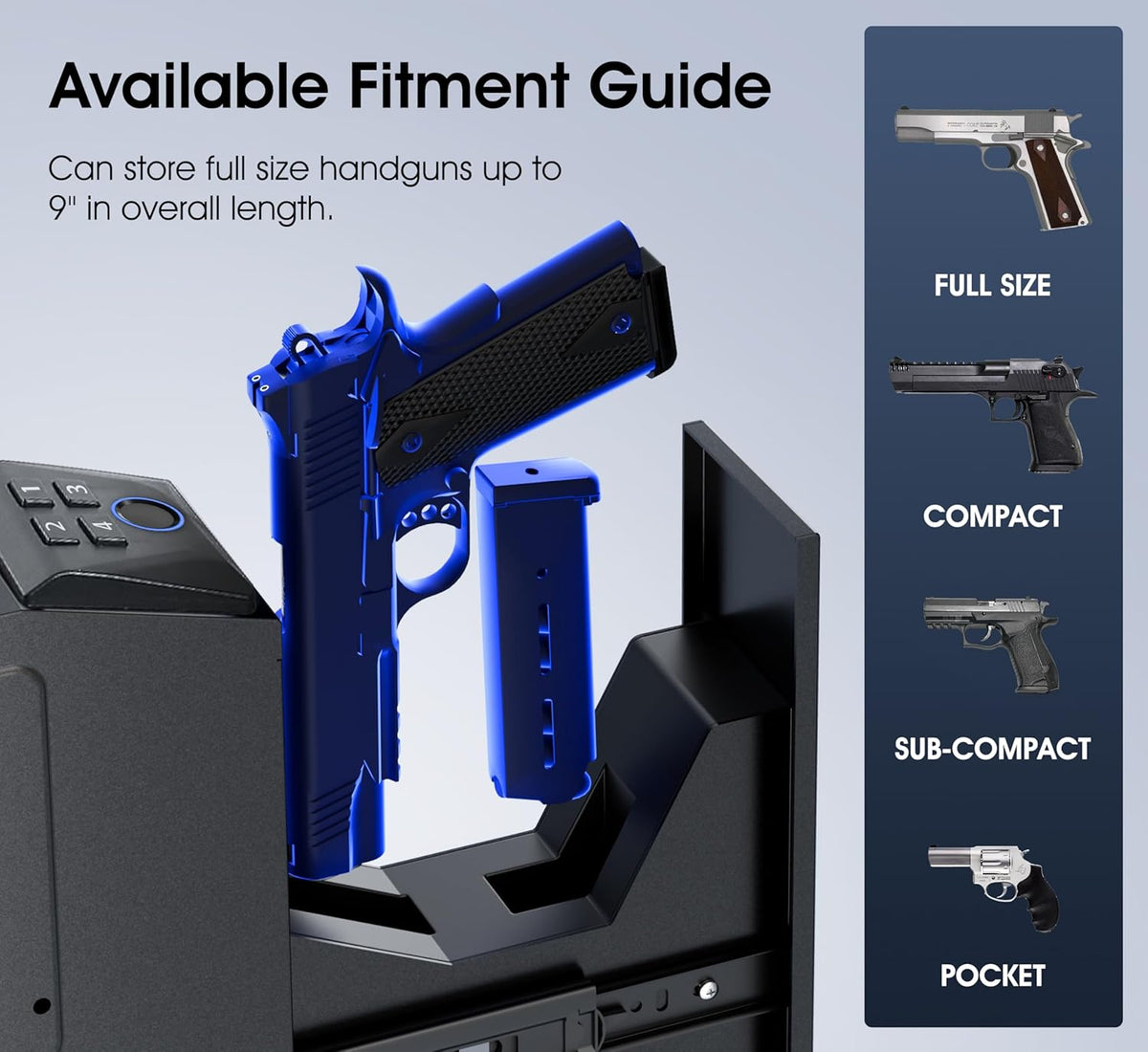 ORARAER Biometric Gun Safe - 4 Ways to Unlock with Fingerprint, Key & PIN Code | Compact Nightstand Pistol Lock Box