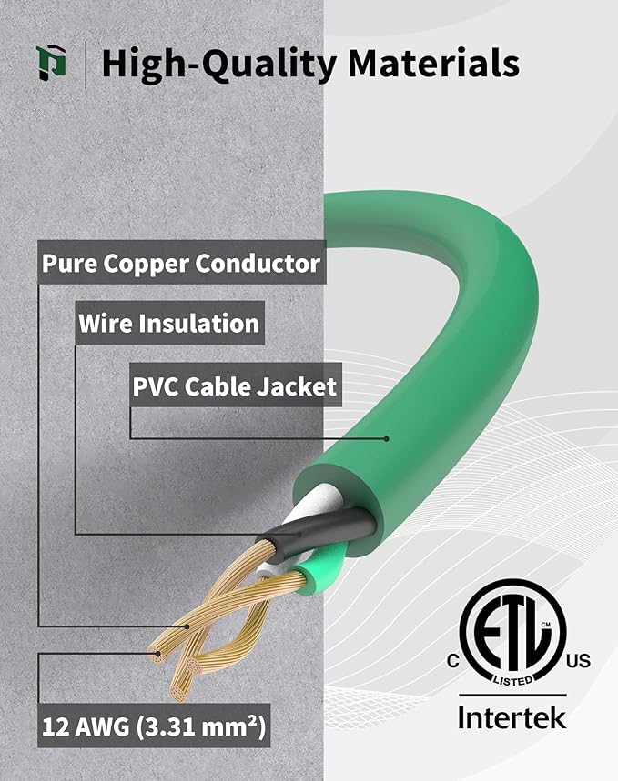 15Ft 12/3 Outdoor Extension Cord with 3-Outlets, Heavy Duty 12 Gauge 3 Prong Extension Cord Waterproof with Lighted end, 15A 12AWG 1875W SJTW, ETL Listed - Great for Garage, Garden and Home, Green