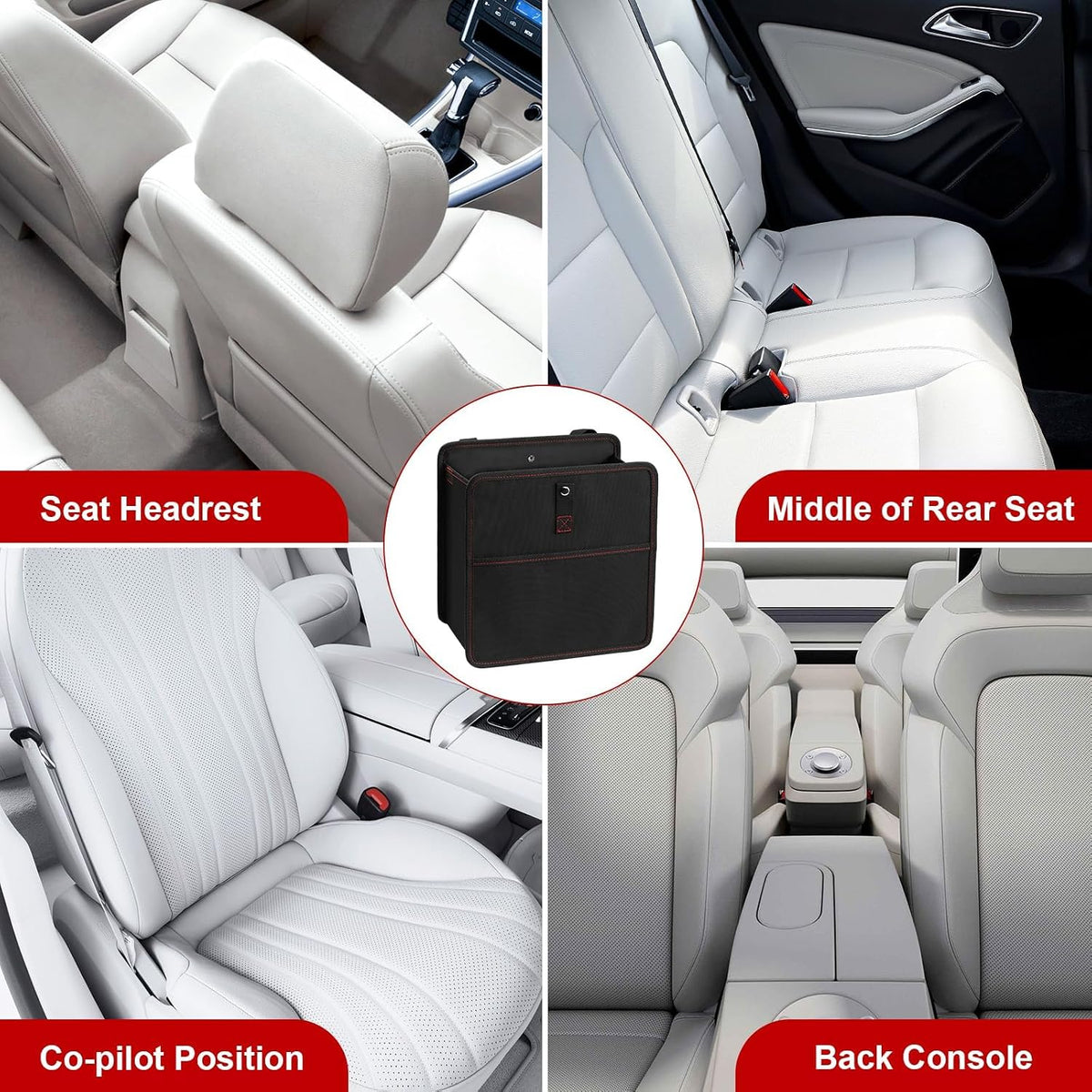 Simple Deluxe 2 Pack Car Trash Can, Leak-Proof Car Garbage Can with Storage Pockets, Collapsible, Portable and Waterproof, 3 Gallon, Black