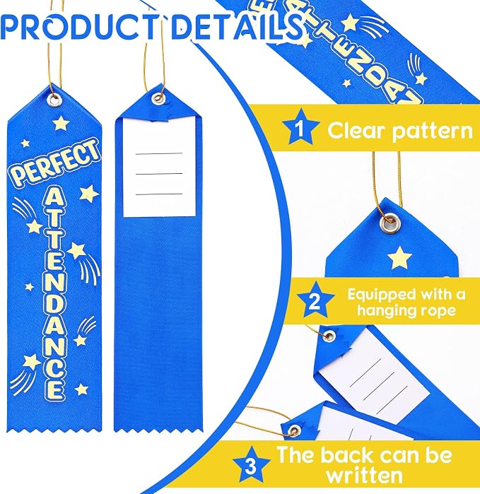 Wavwavw 100 Pcs Perfect Attendance Ribbons Bulk 8" x 2" Prizes Ribbons