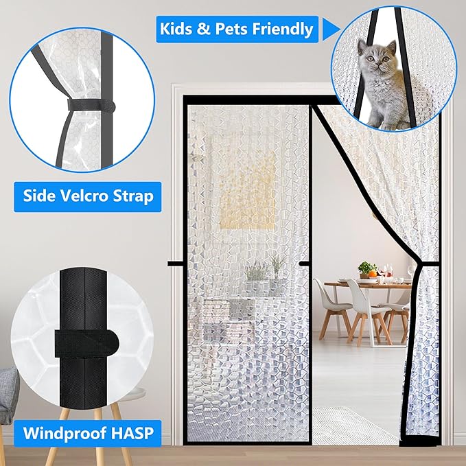 RELIANCER Magnetic Thermal Insulated Door Curtain,Waterproof EVA Door Cover,Fit Doors Size Up to 36"x84",Temperature Protection Insulated Doorway Curtain Partition,Patio Self-Closing Doors Net Screen
