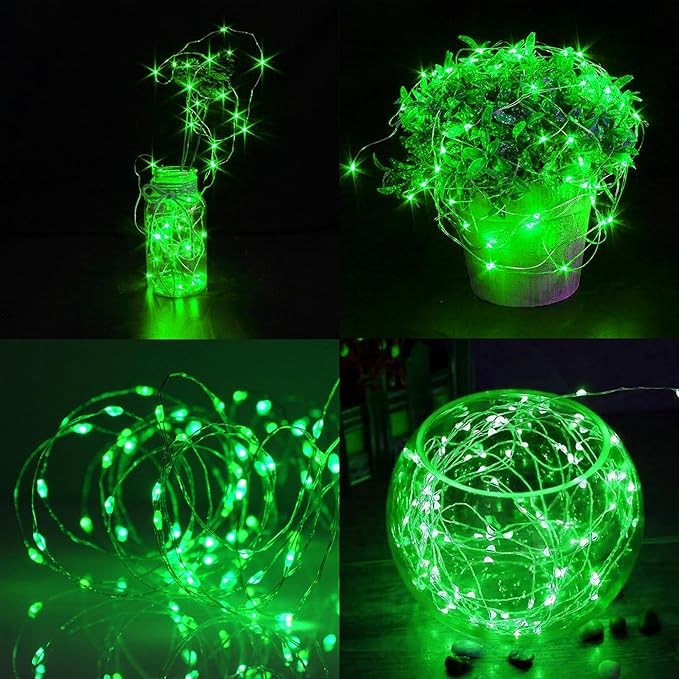 WATERGLIDE 12 Pack St. Patricks Day Fairy Lights Battery Operated (Included), 7 ft 20 LED Mini String Lights, Waterproof Silver Wire Firefly Starry Light for DIY Christmas Mason Jars Decor, Green
