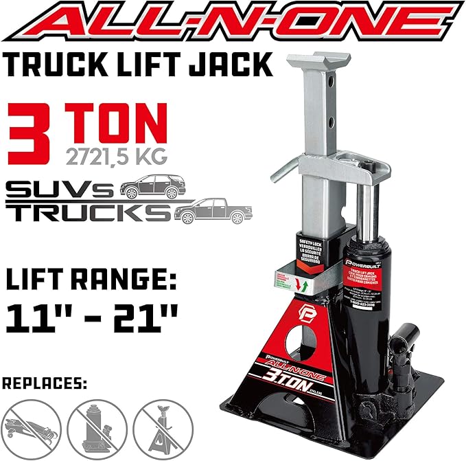 Powerbuilt 3 Ton, Bottle Jack and Jack Stands in One & All-in-One Unijack Pinch Weld Saddle Adapter, Protect Vehicle Frame, Car Lift - 240337