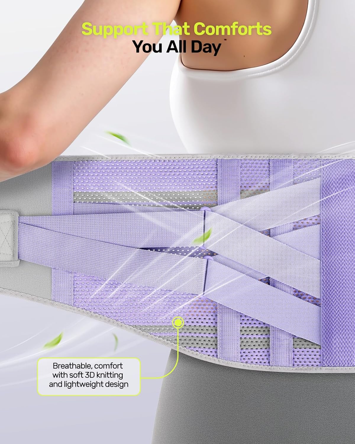 Rakiie Back Brace - Ergonomic Lumbar Support for Lower Back Pain Relief | Breathable Mesh, Purple M (Waist: 32.3"-39.8")