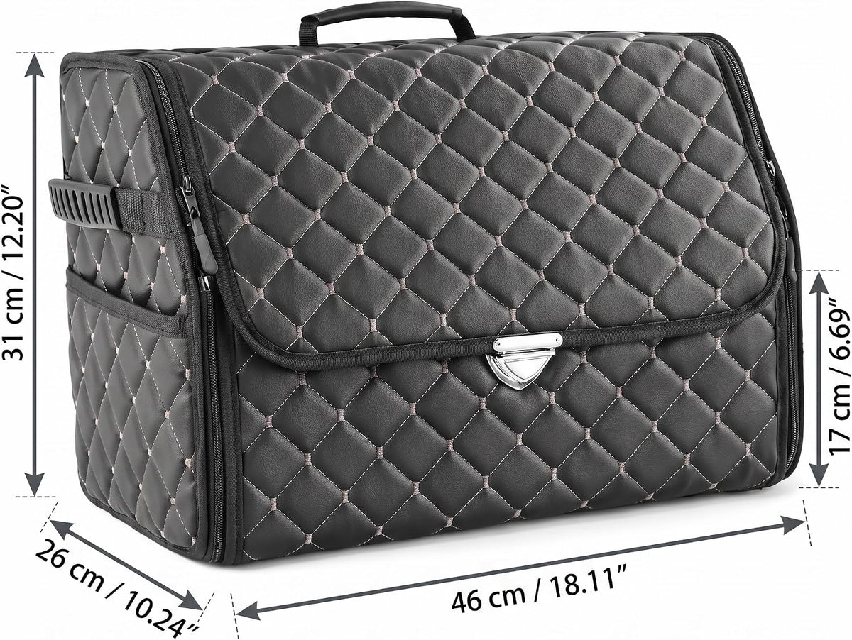 Leather Trunk Organizer with Lid for Suv and more, Foldable Car Organizer, Car Organizers and Storage with Pockets, Non-Slip Design (White-Black)