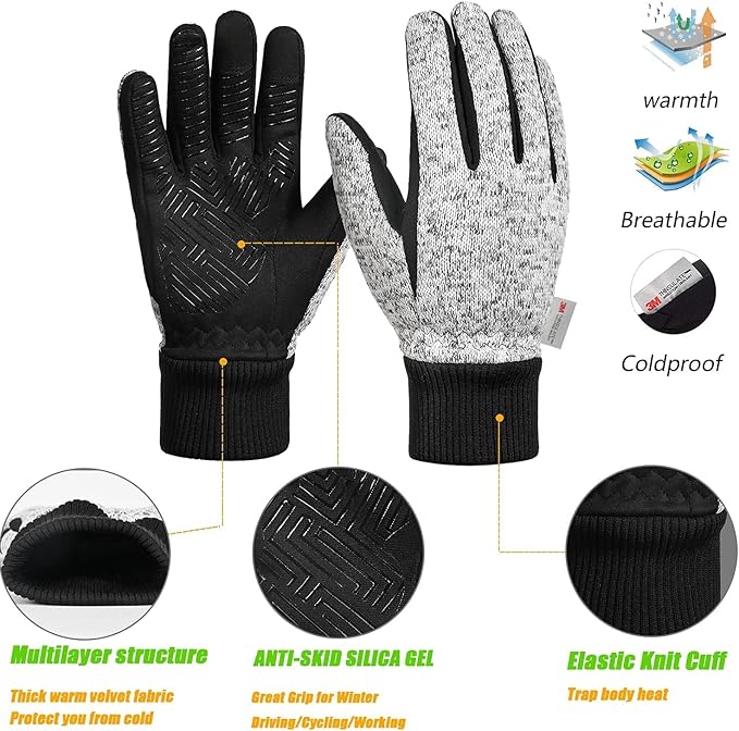 MOREOK Winter Gloves for Men/Women -10°F 3M Thinsulate Warm Touch Screen Snow Ski Bicycle Bike Gloves for Driving/Cycling/Running/Hiking