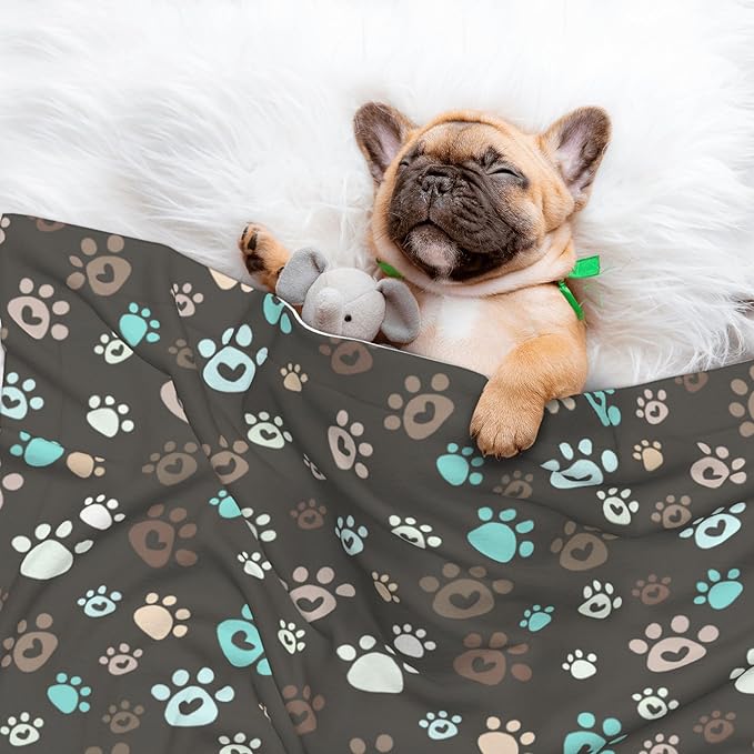 Paw Blanket for Dog Cat - Love Heart Paws Throw Blanket 40x30 Brown Pet Blanket for Couch Sofa Bed