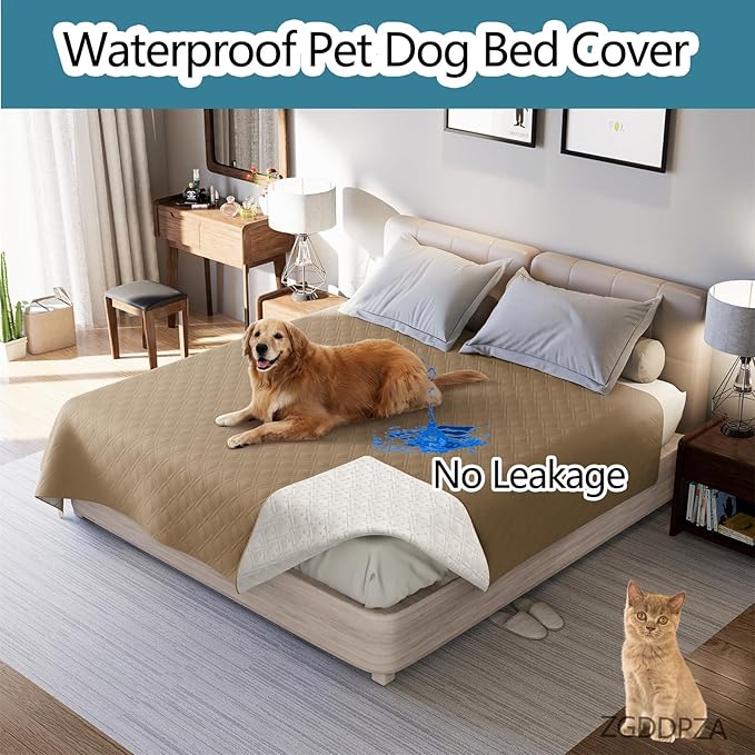 Dog Bed Cover Waterproof Microfiber Quilted Mattress Cover Pet Mat Silicon Non Slip 9 Size Furniture Protectors for Bed Sofa Couch (132 x 208 cm/52 x 82 in,Taupe)