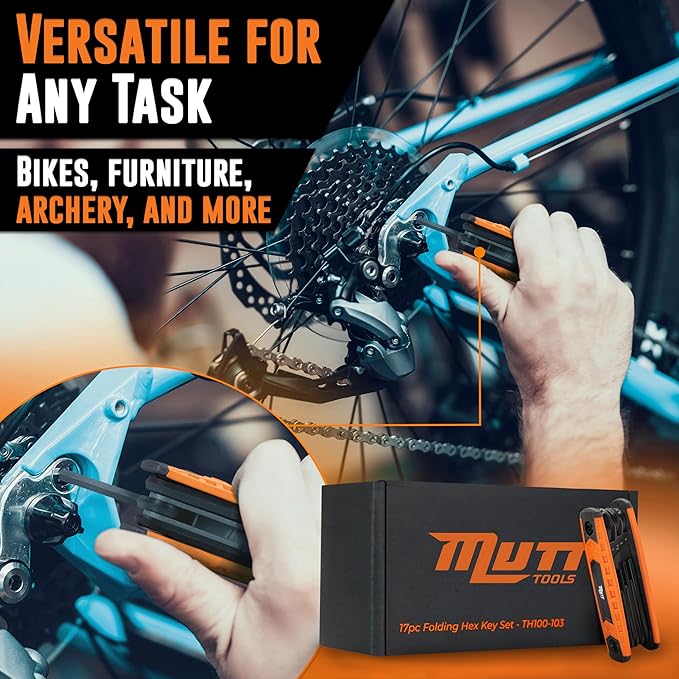 Mutt Tools 17pc Folding Allen Key Set - SAE & Metric Hex Wrench Set with Color-Coding - Compact Allen Wrench Tool for Bikes, DIY, Archery - Keys with Size Markings