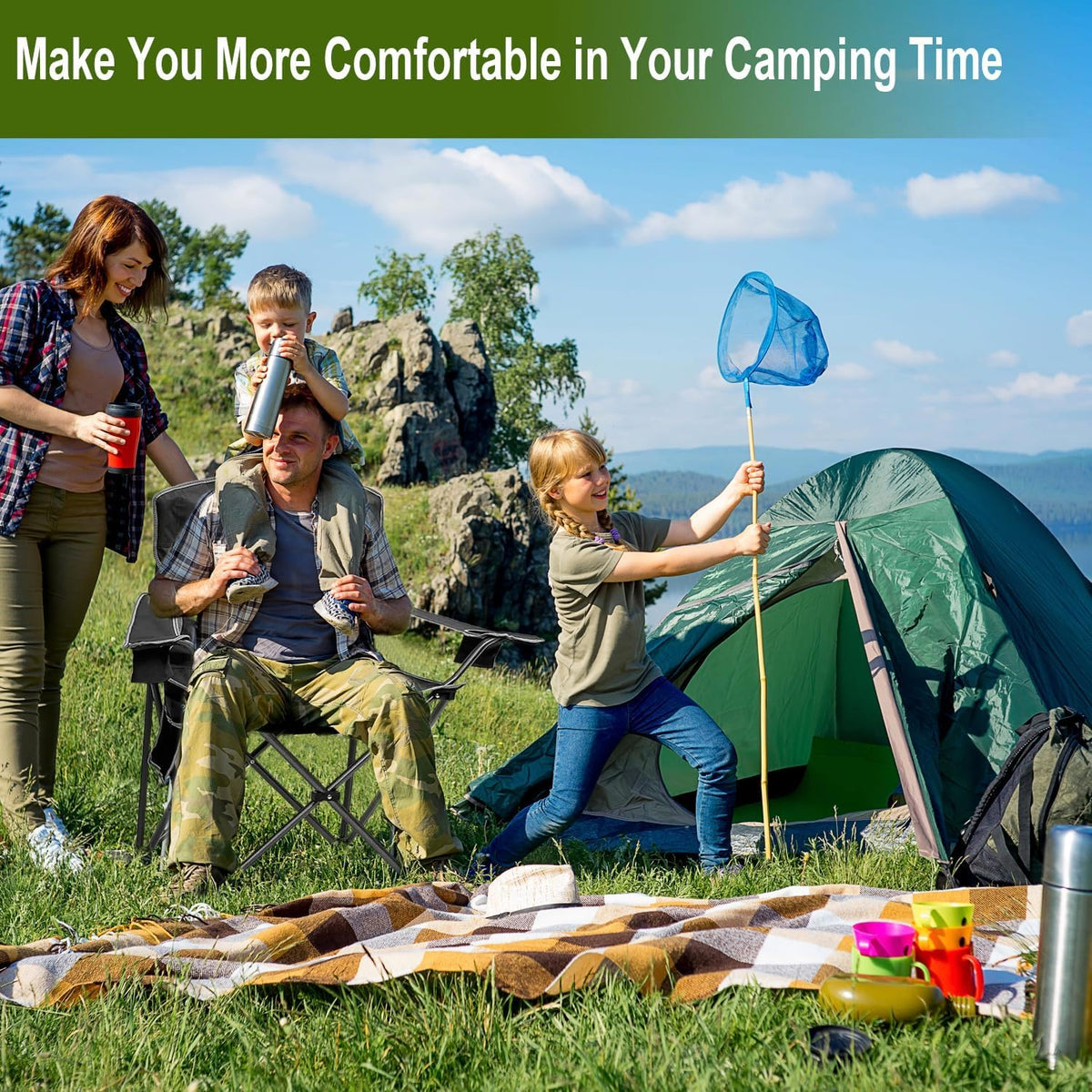 Skiennix Outdoor Folding Camping Chair - Breathable Mesh, 400lbs Capacity, Cup Holder & Storage Bag | Black