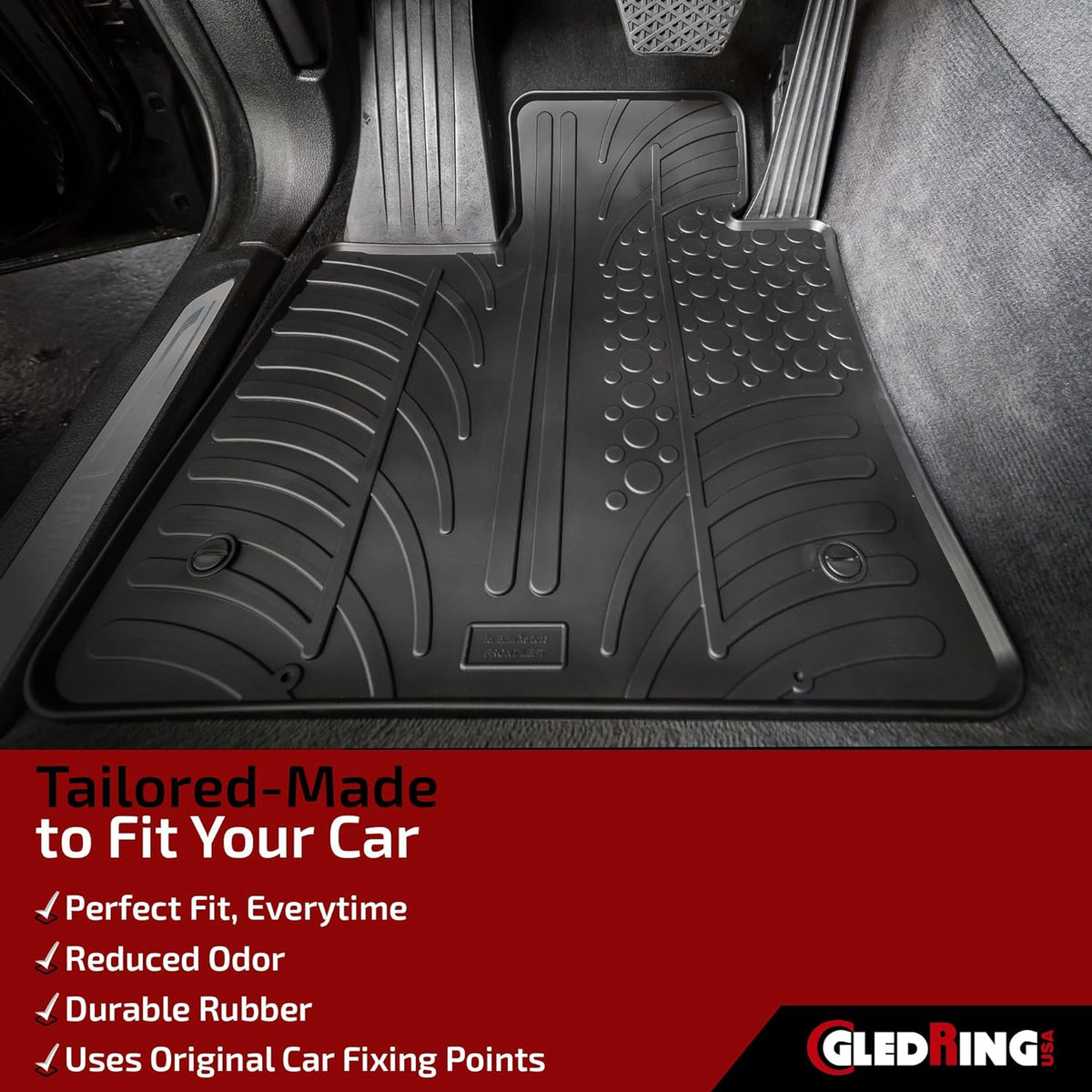 Gledring USA Custom Fit All-Weather Rubber Floor Mats Intended for Smart Fortwo (453) 2014-2019, No Trimming Required, Tailored Custom Fit, Protects from Rain, Mud, & Snow.