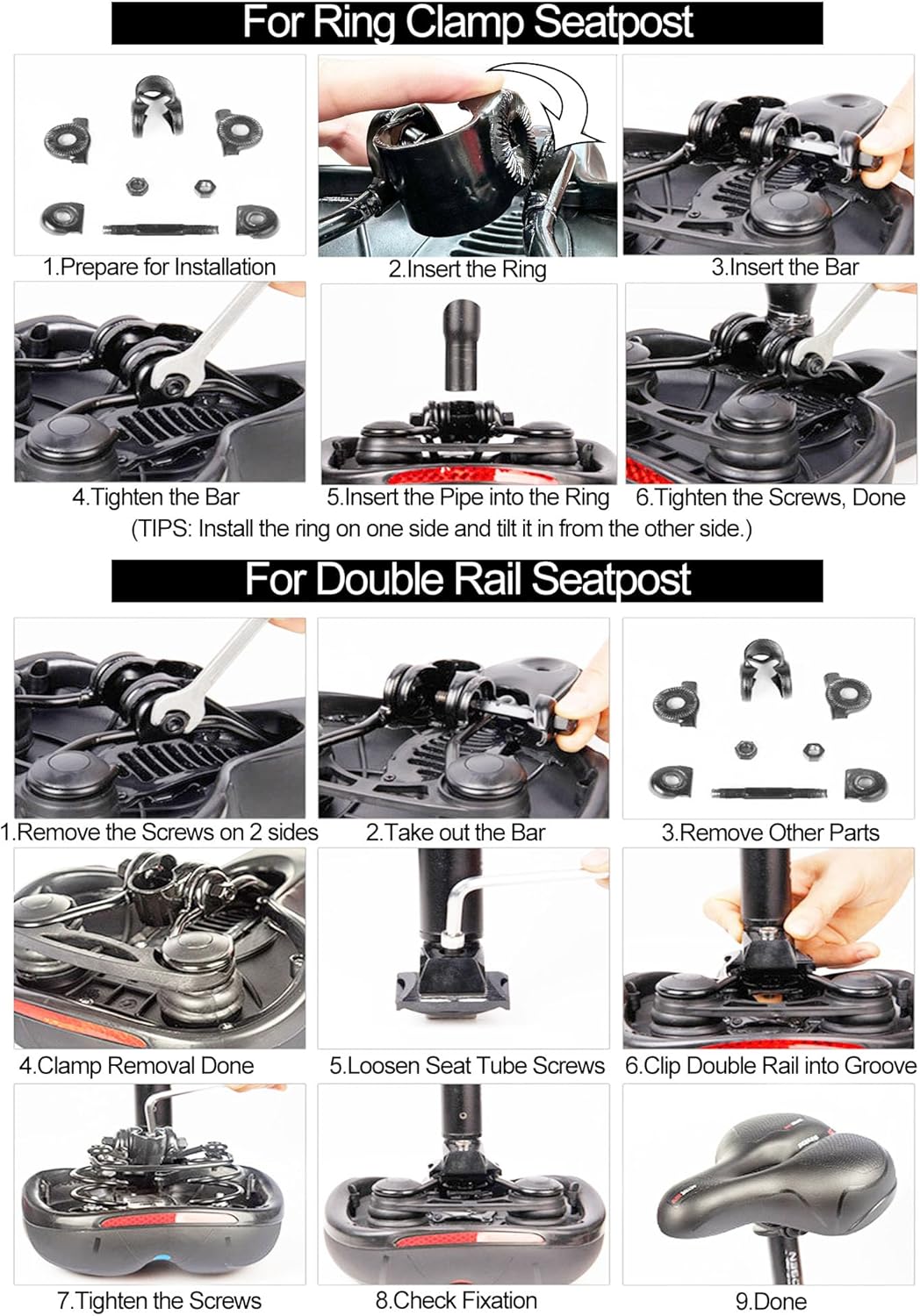 TOPCABIN Comfort Bike Saddle - Dual Shock Absorbing, Thickened Memory Foam, Waterproof | Universal Replacement for Indoor Cycling
