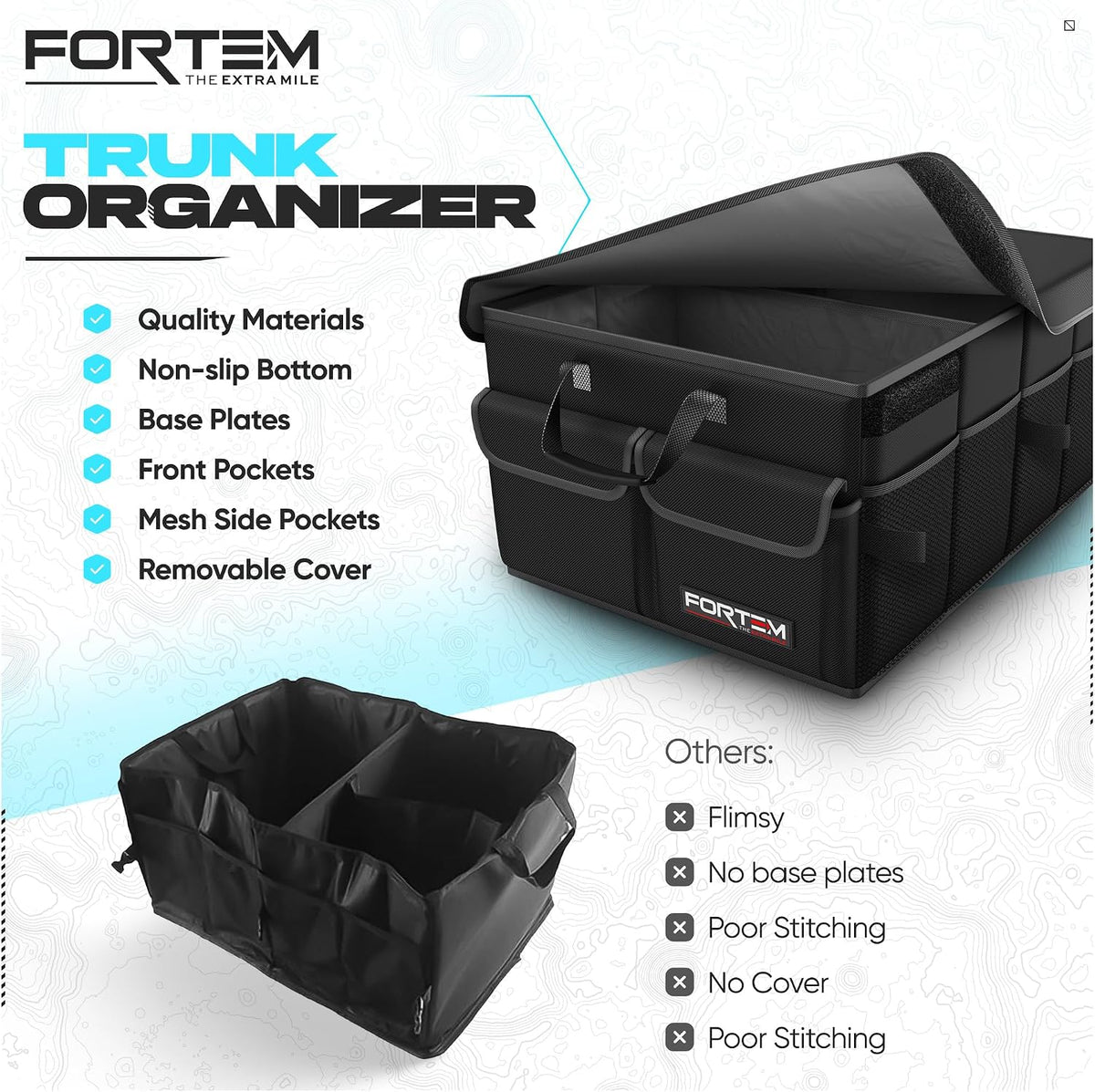 FORTEM Trunk Organizer - Foldable Car Organizer & Storage for SUVs & Trucks