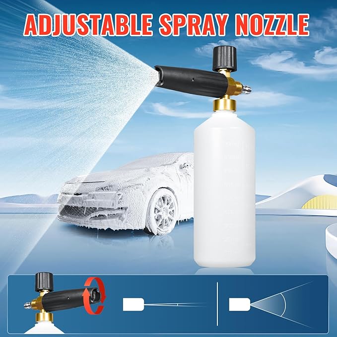 YAMATIC Pressure Washer Gun with Foam Cannon, 4000 PSI Car Washer Foam Blaster with 1/4" Quick Connect, 5 Power Washer Nozzle Tips and 4OZ Soap, 1 Liter, Pressure Washer Gun Swivel 3/8" &M22 Inlet