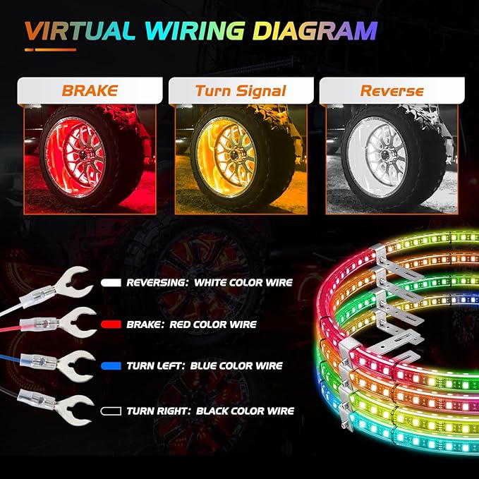 Nilight 4PCS 15.5inch Double Row LED Wheel Ring Lights RGB