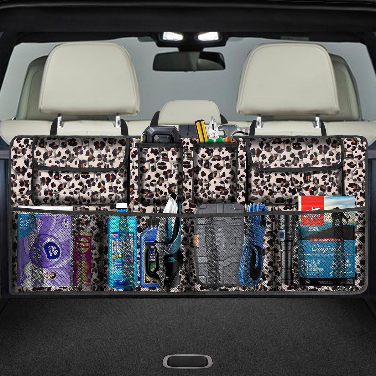 esouler Car Trunk Organizer, Super Capacity Backseat Car Organizer for SUV/Truck/MPV(42"*18"), Hanging Car Storage Organizer with 8 Pocekts, Car Accessories for Women and Men- Black