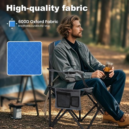 LET'S CAMP Oversized Camping Chair - Heavy Duty 350 LBS Capacity, 2 Pack with Cup Holder & Storage Bag | Blue