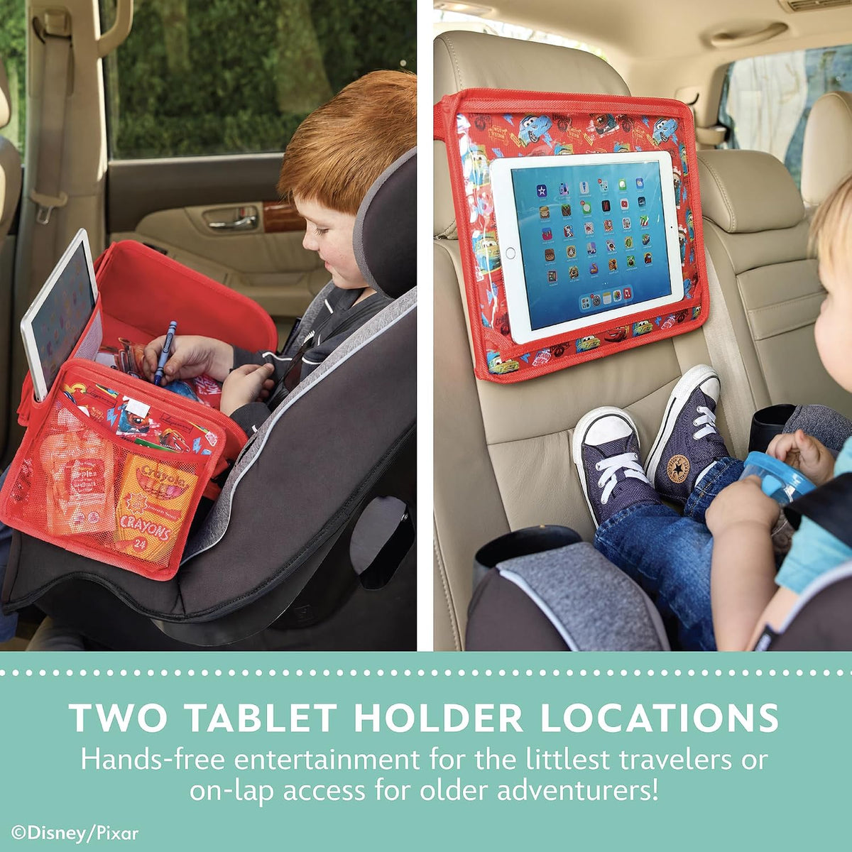 J.L. Childress Disney Baby 3-IN-1 Kids Travel Tray & Tablet Holder - Car Seat Lap Tray Desk for Toddlers, Road Trip Essentials, Activity Table, Travel Accessories - Cars