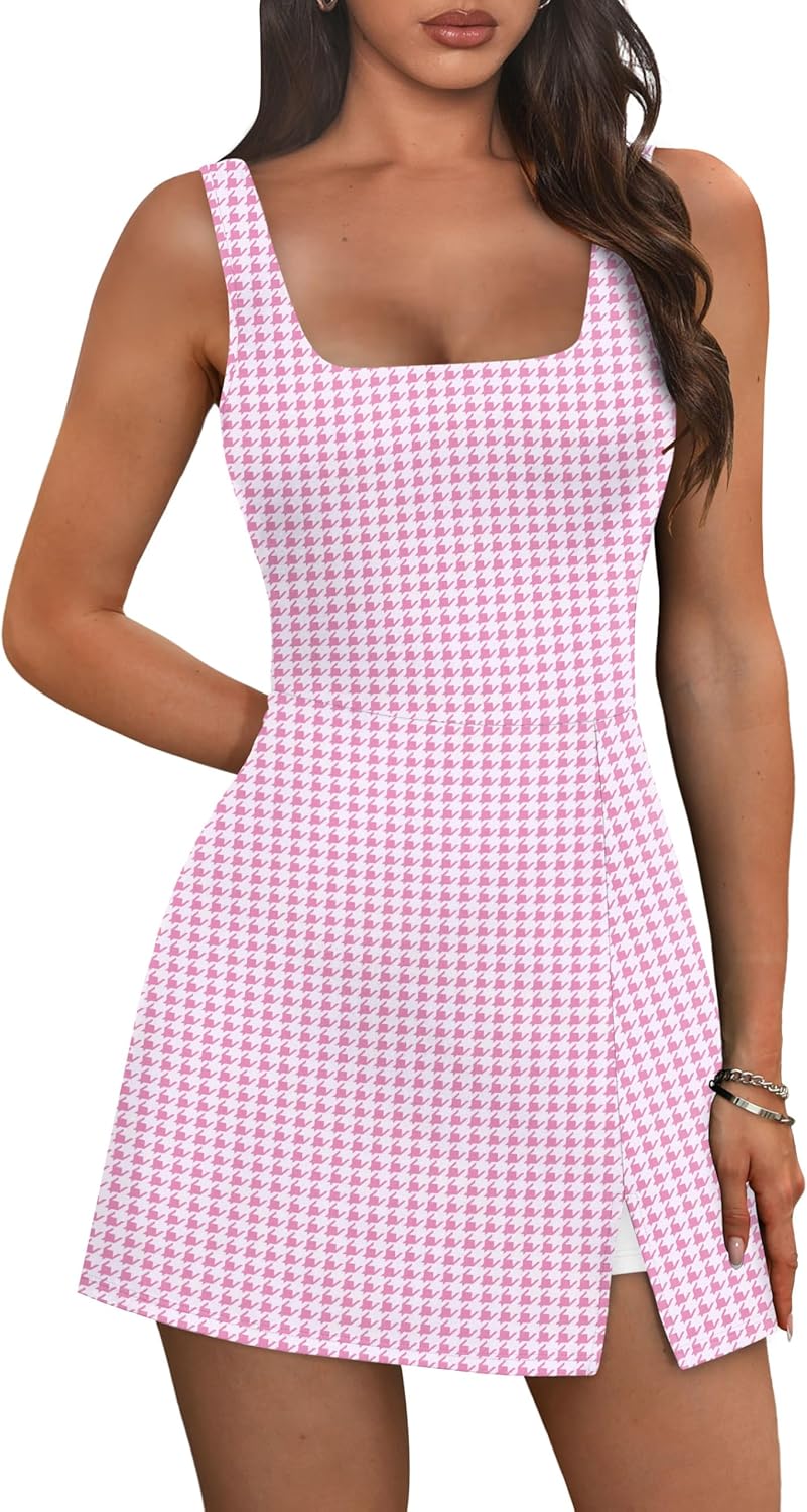 OFEEFAN Athletic Dress for Women - Mini U Neck Sleeveless Design with Built-In Shorts & Pockets | Ideal for Tennis & Golf