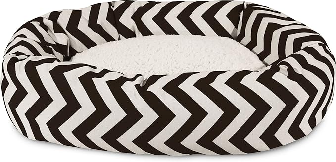 Majestic Pet 52 Inch Chevron Sherpa Calming Dog Bed Washable – Cozy Soft Round Pet Bed with Spine for Head Support - Fluffy Donut Bed 52x35x11 (inch) – X- Large - BLACK