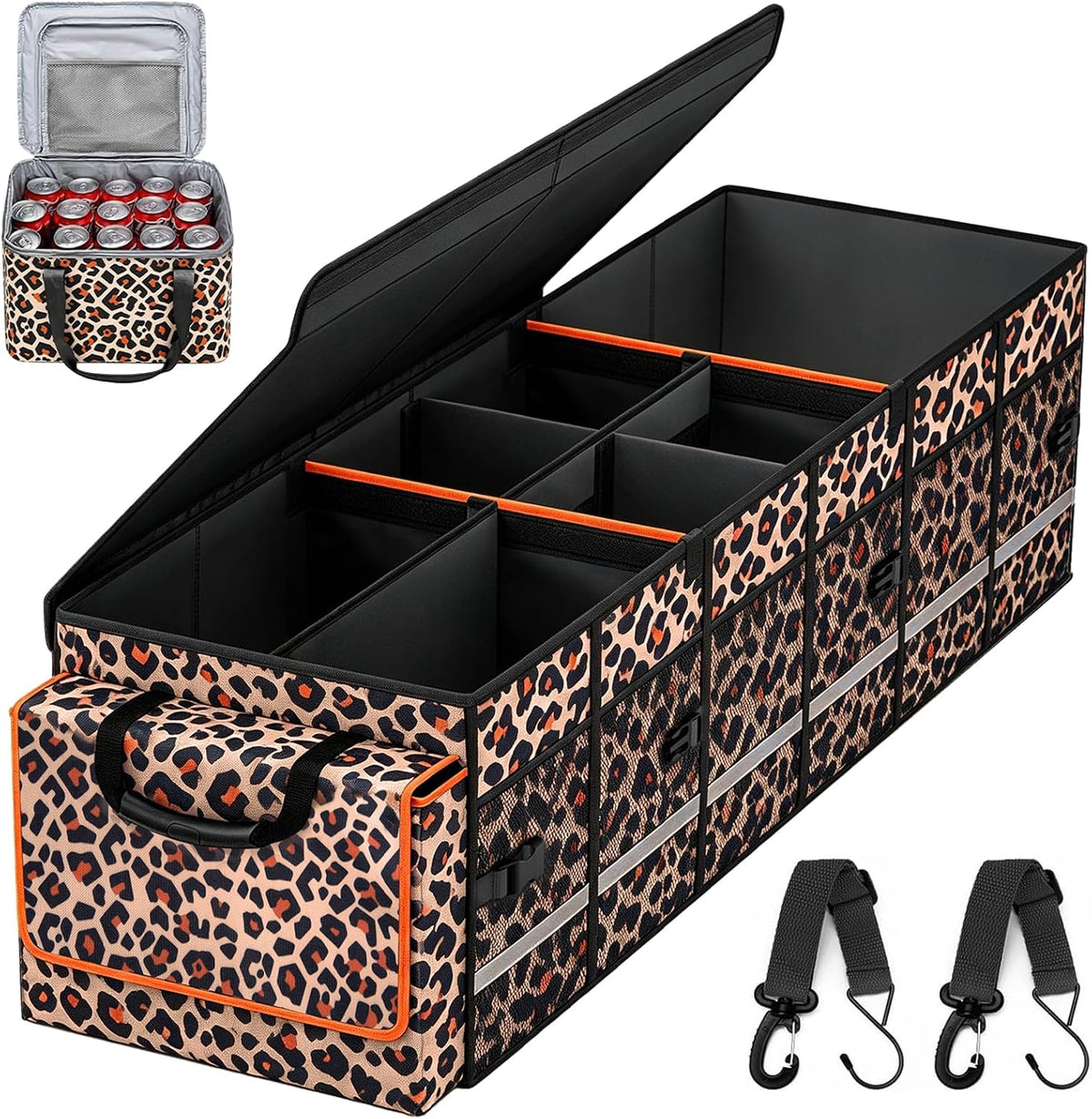 GDNasist Car Trunk Organizer and Storage with Lid & Removable Cooler Bag, Car Accessories 6 Removable Dividers for Custom Space, Collapsible Trunk Organizers Interior for SUV & Sedan, Large