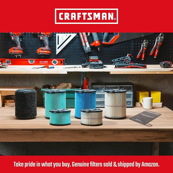 CRAFTSMAN CMXEVBE17595 16 Gallon 6.5 Peak HP Wet Dry Vac, Heavy-Duty Shop Vacuum Wet and Dry with 2 Filters, Dust Bag, Hose and Attachments for Home Projects & Renovations