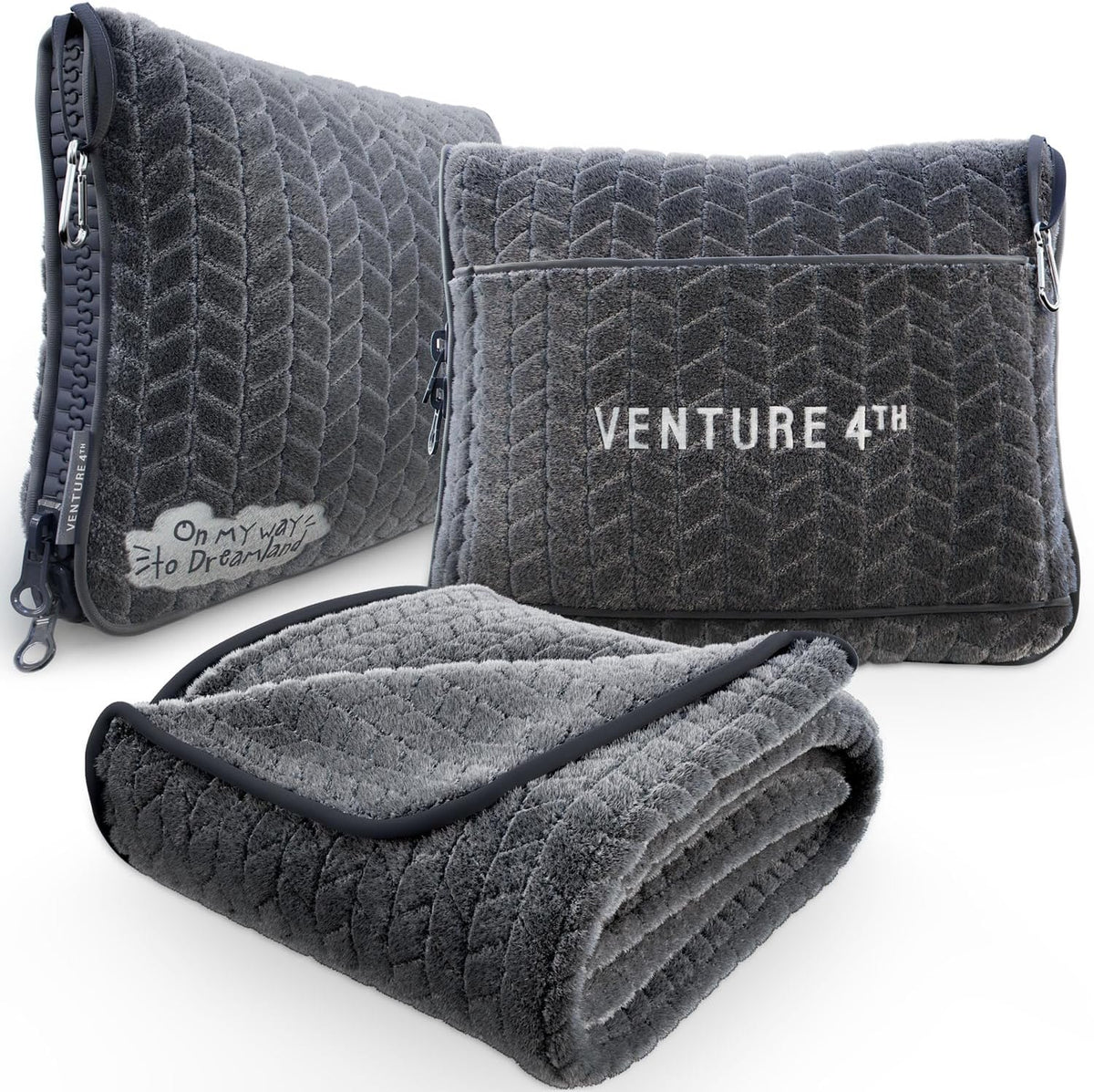 VENTURE 4TH Travel Blanket Pillow – Premium Ultra-Soft & Warm 2-in-1 Blanket or Pillow for Airplane, Car & Bus – Compact, Lightweight & Portable – Lint-Free, No Shedding, No Pilling - Gray