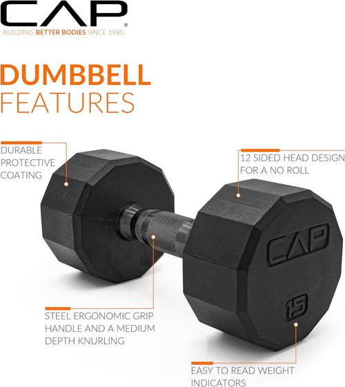 CAP Barbell Coated Hex Dumbbell - Versatile Weight Options | 10-120 lbs | Durable Design