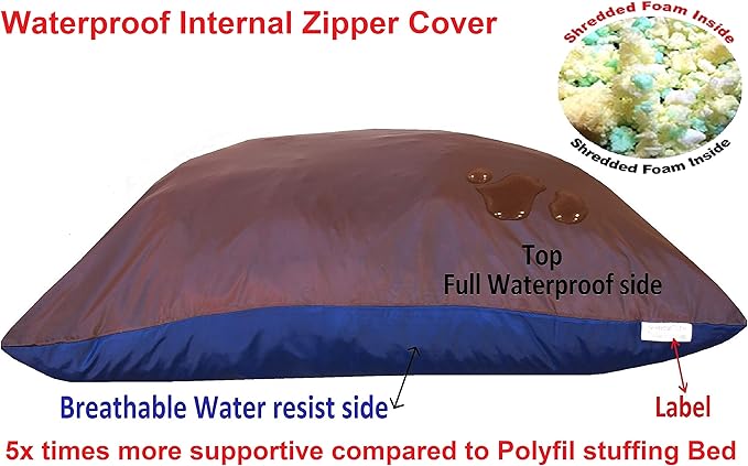 Dogbed4less Medium Memory Foam Dog Bed Pillow with Orthopedic Comfort, Waterproof Liner and Brown Microsuede Pet Bed Cover 37X27 Inches