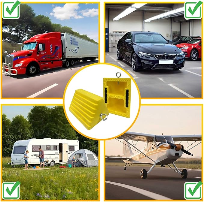 ROBLOCK 4 Packs Wheel Chocks Heavy Duty Yellow with Eyebolt for Travel Trailer Camper, Truck, Car and ATV(Yellow)