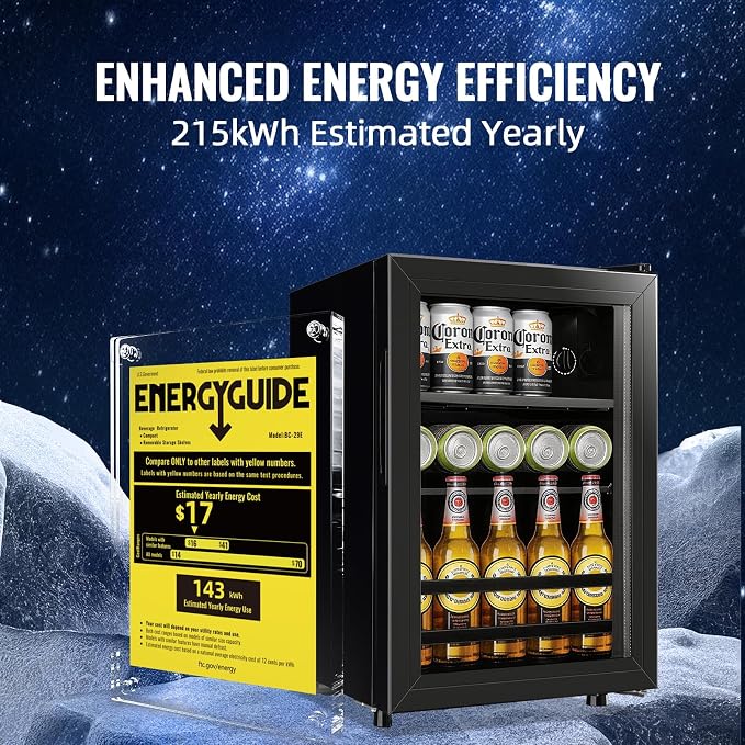 1.3 Cu.ft Beverage Refrigerator Drink Mini Fridge Refrigerator for Soda Beer or Cans Personal Beverage Cooler 7 Modes Temp Adjustable Shelves Suit for Home, Office, Dorm
