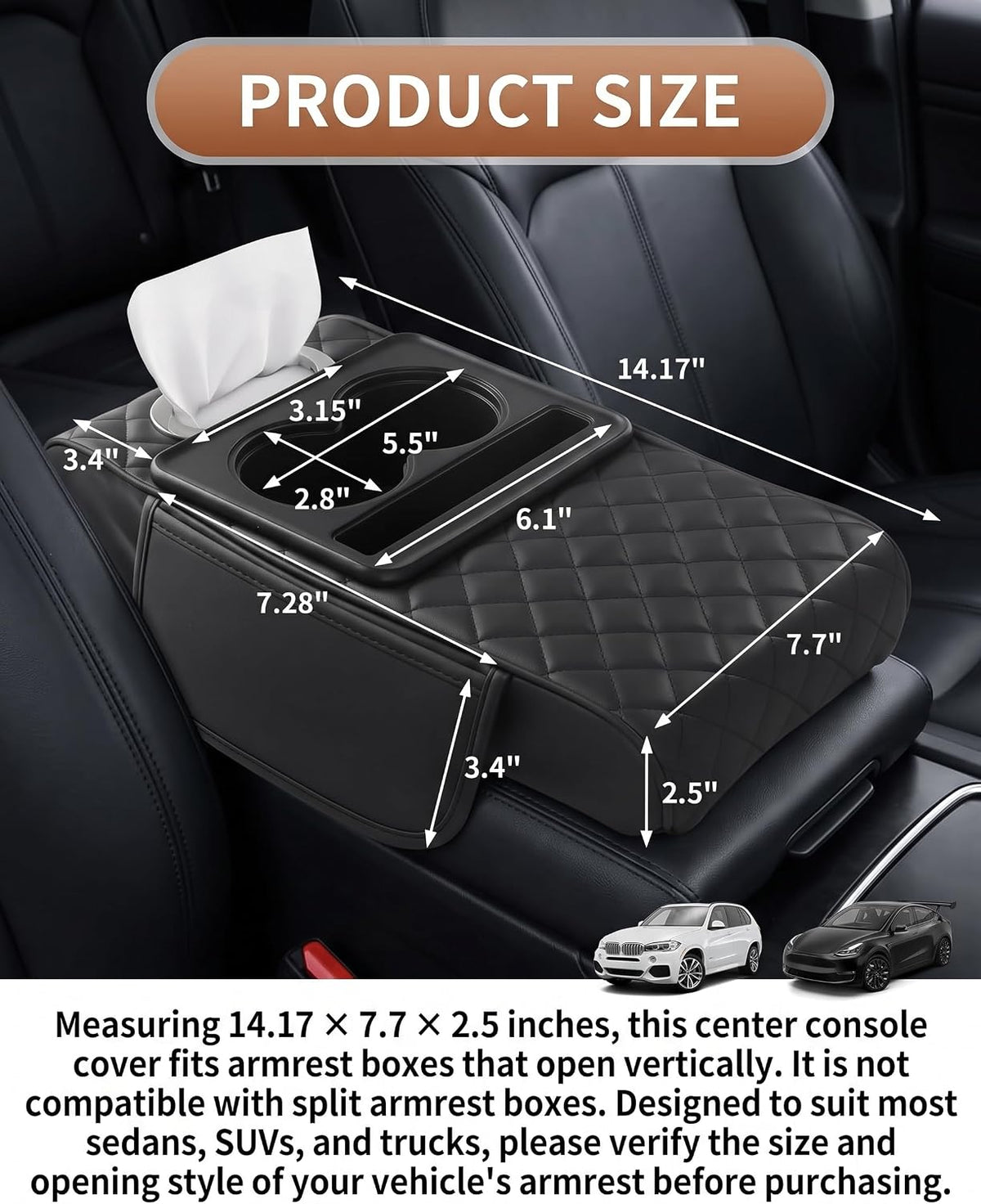 5-in-1 Car Center Console Cover Armrest Cushion with Cup Holder