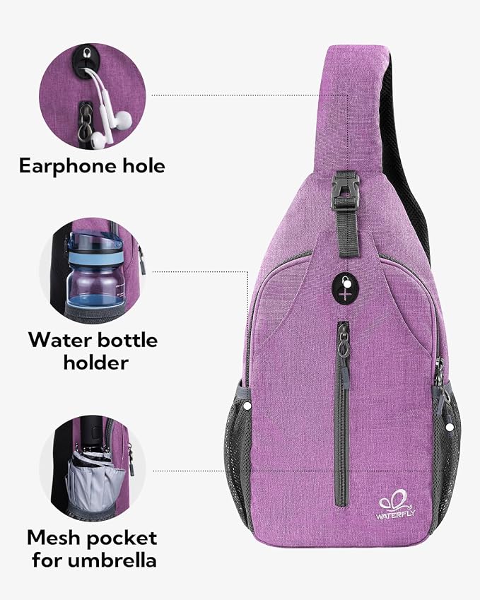 WATERFLY Small Hiking Sling Bag: Crossbody Sling Backpack Chest Bag Daypack