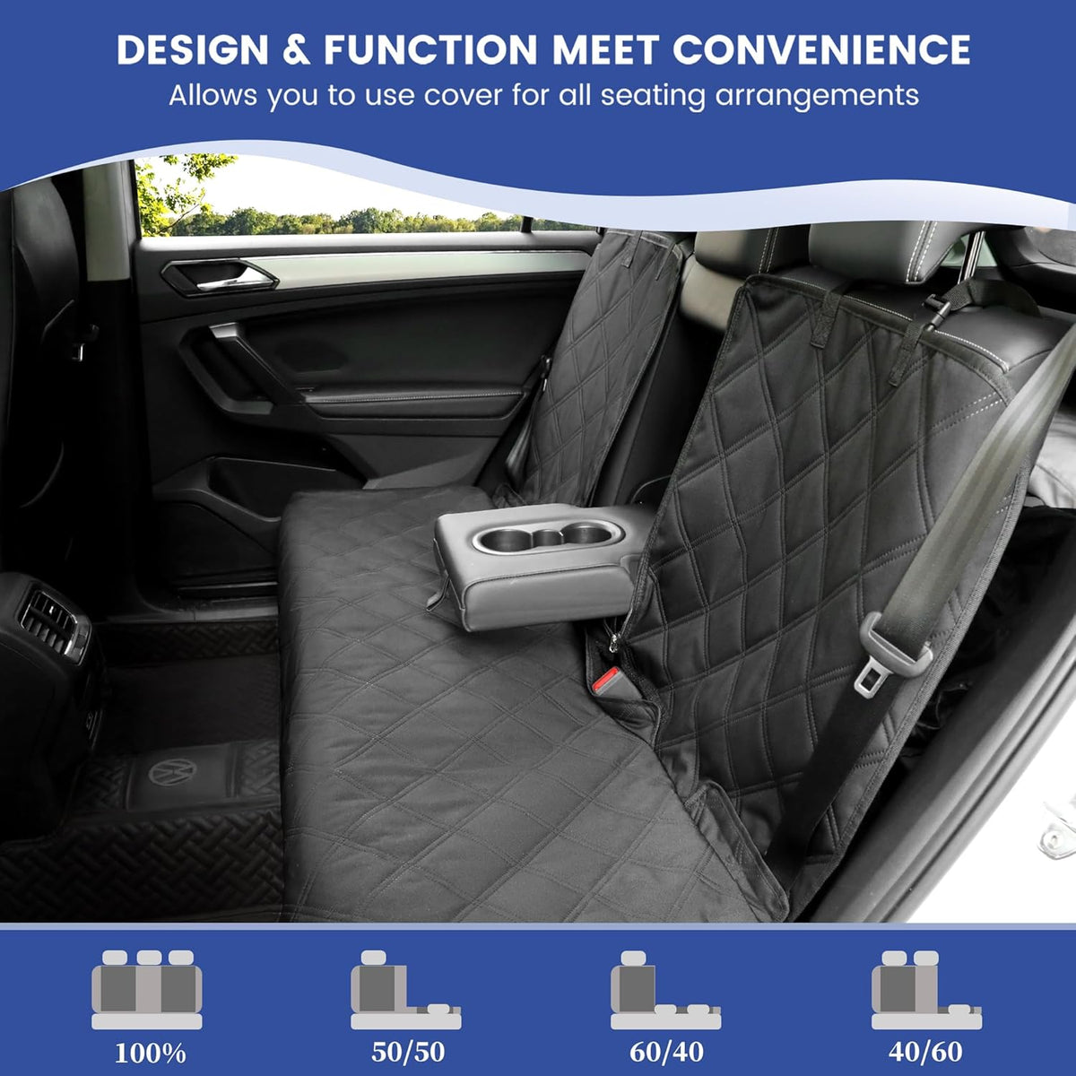 ALLANSING Back Seat Cover for Large SUVs Rear Split Bench - Heavy-Duty 900D Waterproof Non-Slip Car Seat Protector for Messy Kids & Drooling Dogs, Easy Clean(Black)