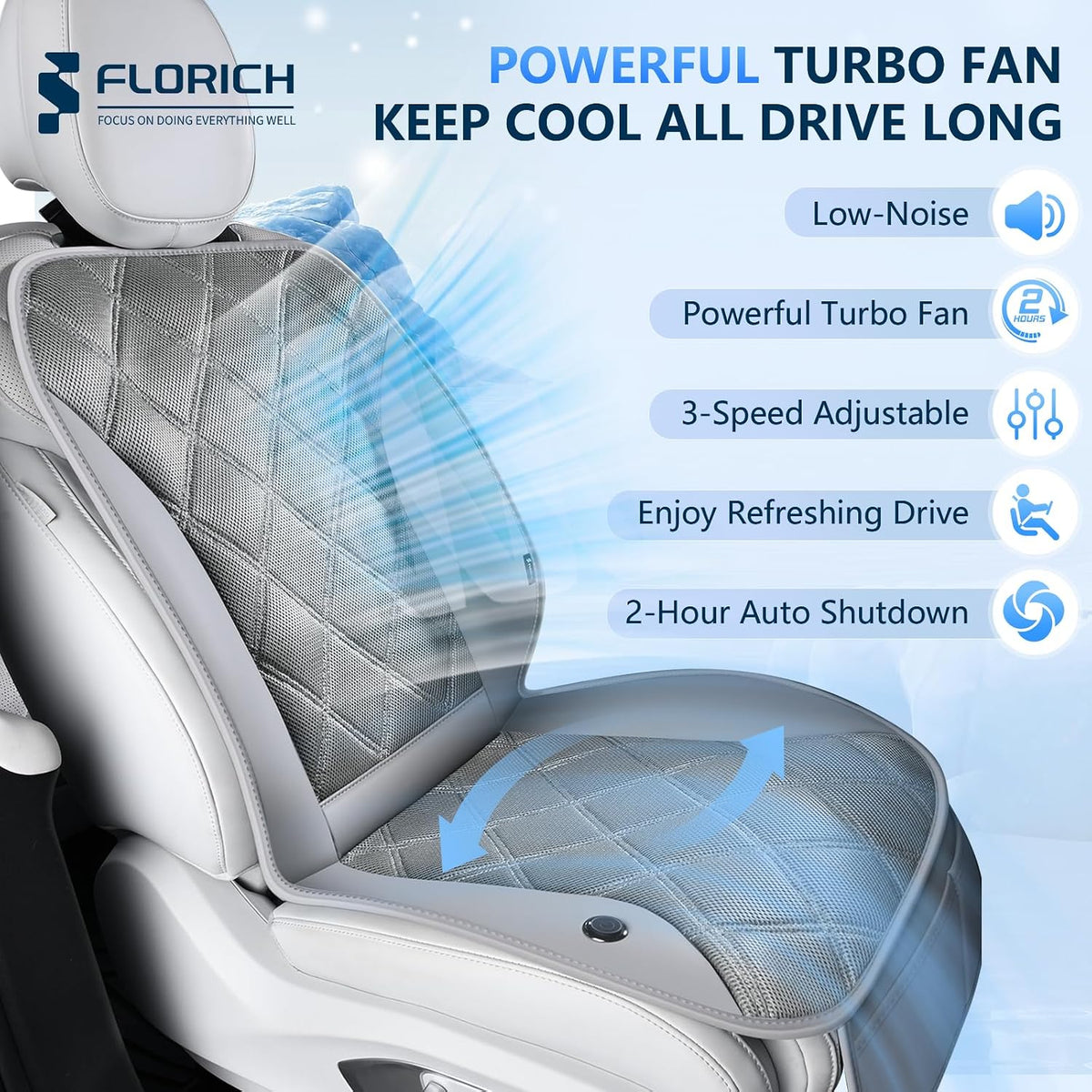 FLORICH Cooling Car Seat Cushion Ventilated Car Seat Cover Universal Fit for Car SUV Truck Van for Summer, Gray