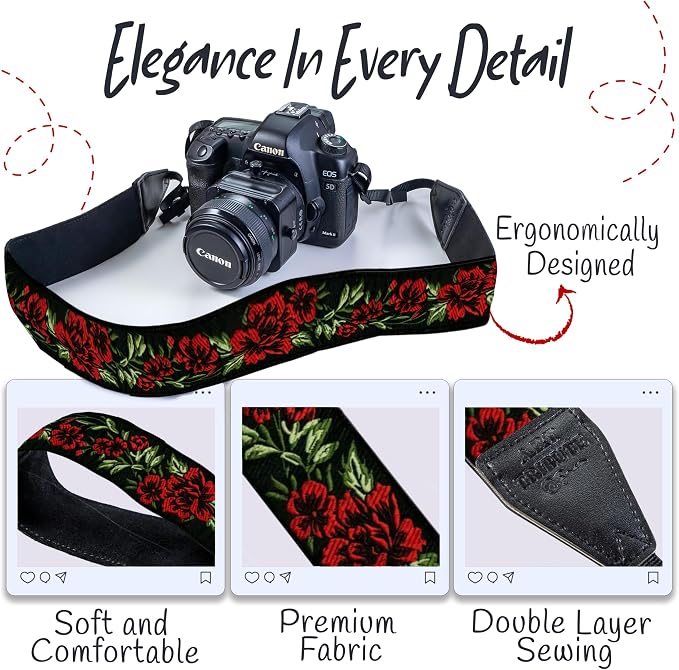 Art Tribute Camera Strap, Vintage Embroidered Neck Shoulder & Crossbody Camera