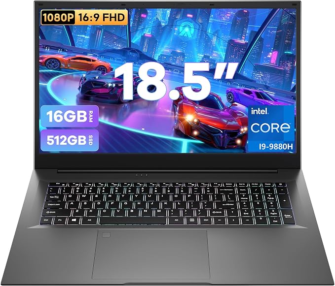 18.5 Inch Laptops, Core i9 CPU (Up to 4.8 GHz), 16GB RAM, 512GB SSD, WiFi-6 | 100% sRGB FHD Display, Win 11 Home, Backlit Keyboard, Numeric Pad Fingerprint Login, Laptop Computer for Business Students