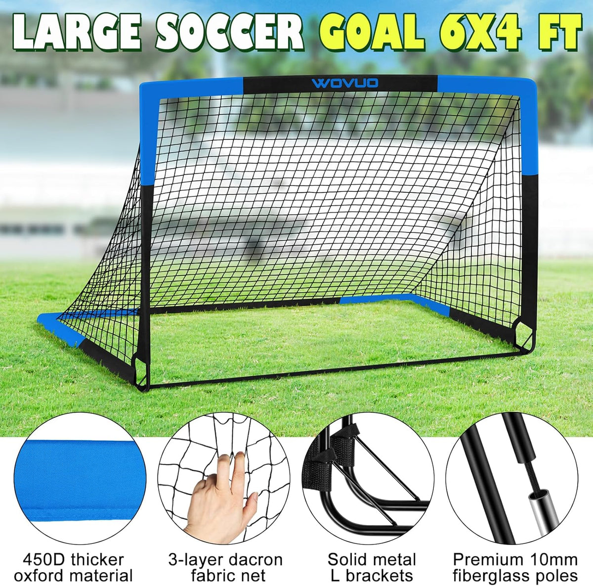 Skiennix Kids Soccer Goals - Portable 6x4 ft Training Set with Target, Ball & Cones for Ages 3-14