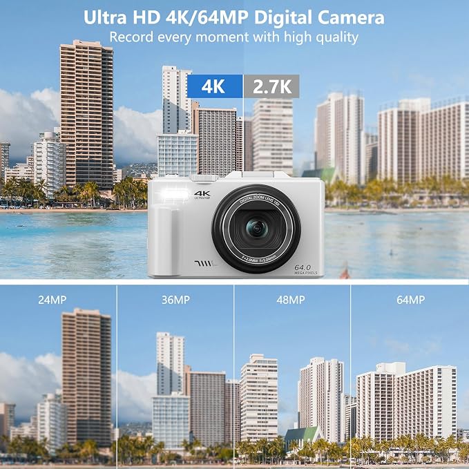 Digital Camera for Photography, 4K Vlogging Camera for YouTube 3" 180° Flip