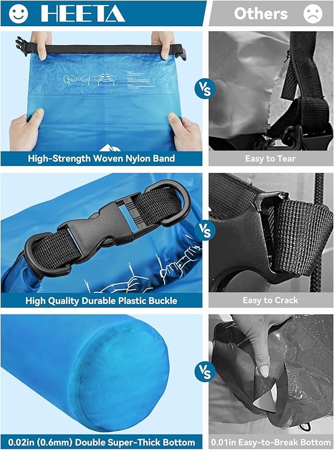 HEETA Dry Bag Waterproof for Women Men, 5L/10L/20L/30L/40L Roll Top Lightweight