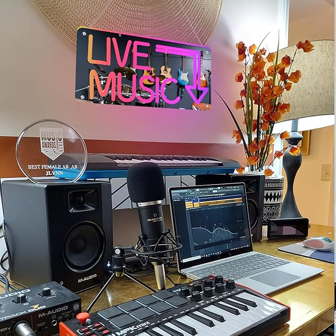 Live Music Neon Sign App Controlled LED Sign Mirror Wall Light with Customizable Colors USB Powered for Studio Bar Party Decor for Musicians and Creators
